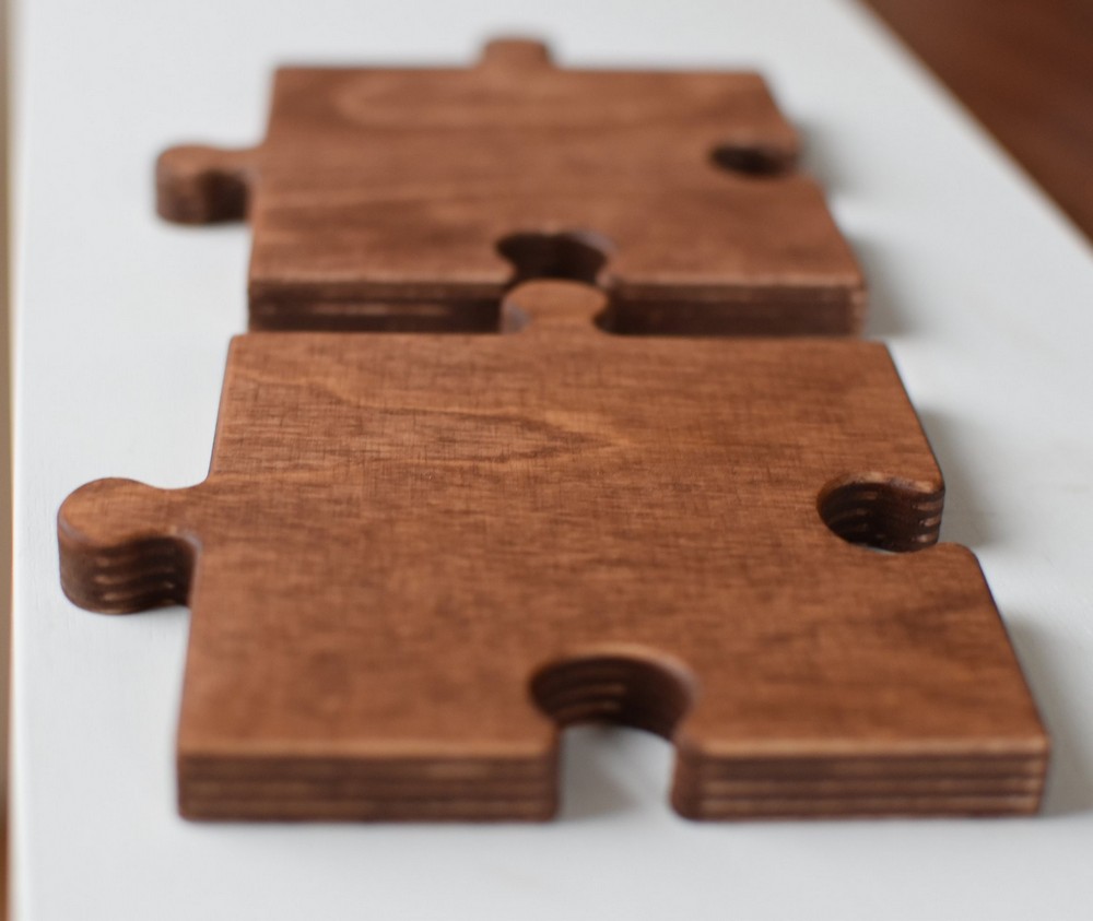 Kişiye Özel - Ahşap El İşçilikli Puzzle Kalın Tasarım Bardak Altlığı