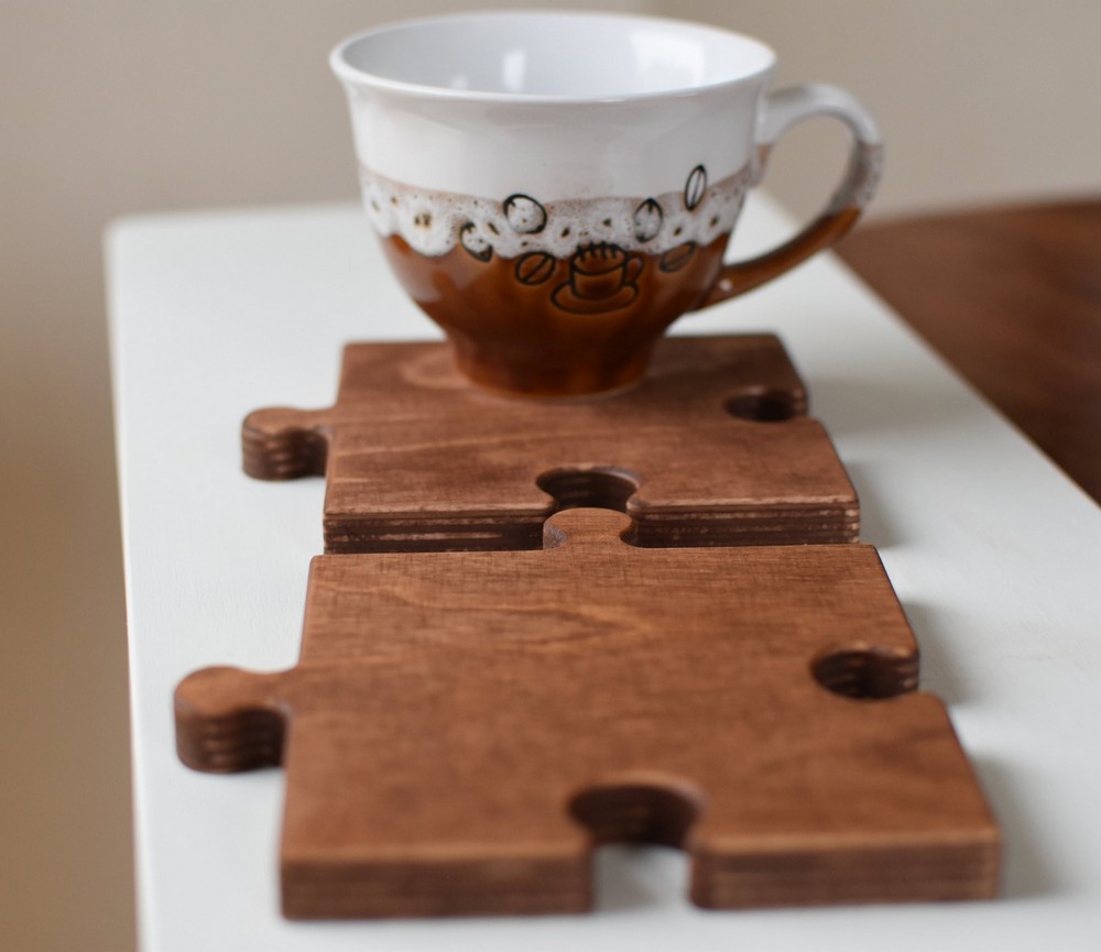 Kişiye Özel - Ahşap El İşçilikli Puzzle Kalın Tasarım Bardak Altlığı