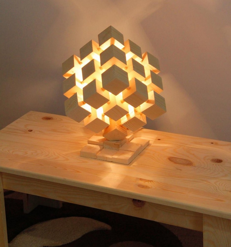 Kişiye Özel - Ahşap Tasarım Cubic Masaüstü Lamba
