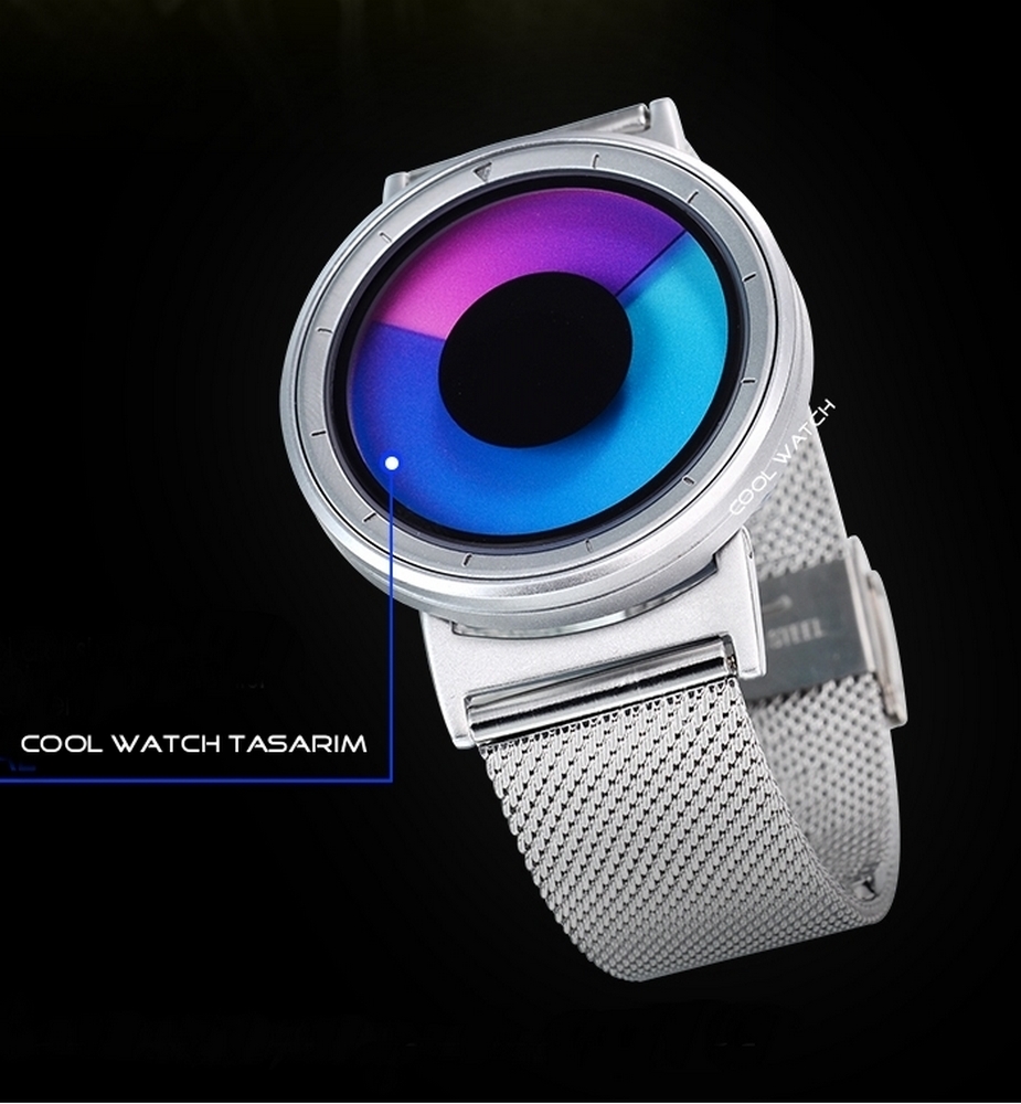 Cool Watch Saat - Silver Kasa - Silver Kordon CooL Galaxy Mix Mavi Pembe Ekran Unisex