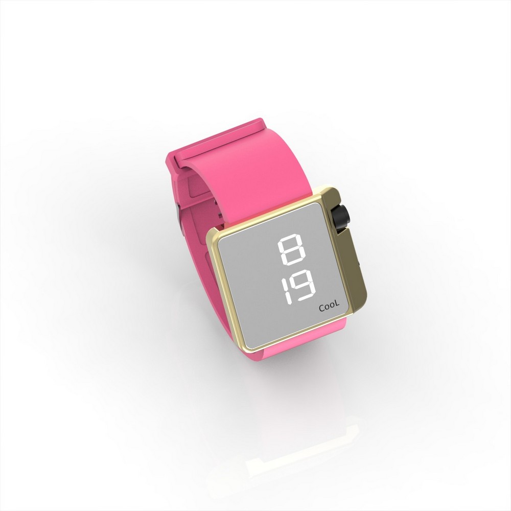 Cool Watch Saat - Gold Shiny Led Edition - Pembe Kayış Unisex