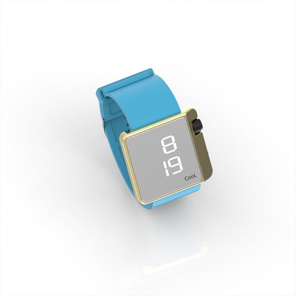 Cool Watch Saat - Gold Shiny Led Edition - Turkuaz Kayış Unisex