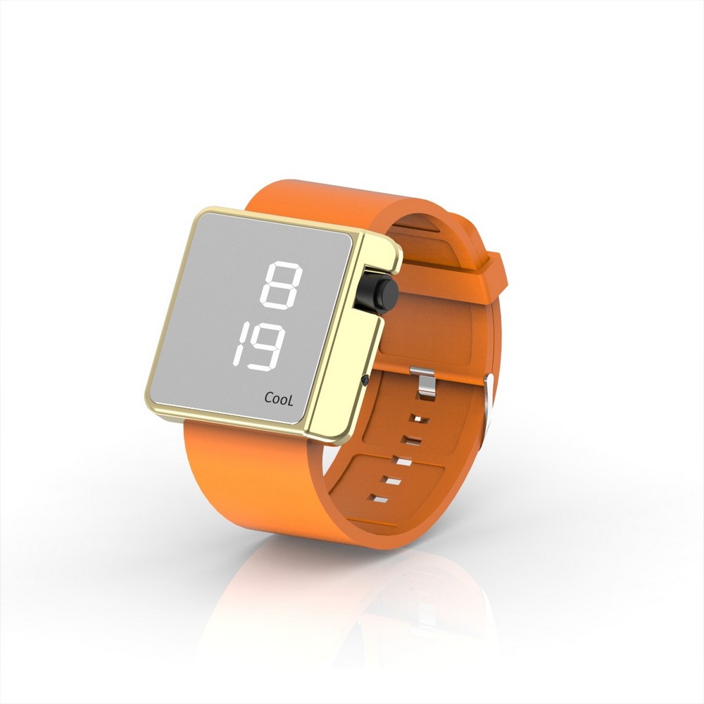Cool Watch Saat - Gold Shiny Led Edition - Turuncu Kayış Unisex