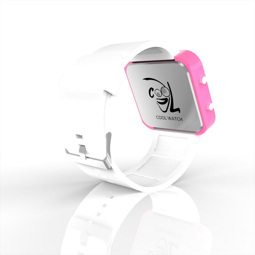 Cool Watch Saat - Pembe Led Kasa - Beyaz Kayış Unisex