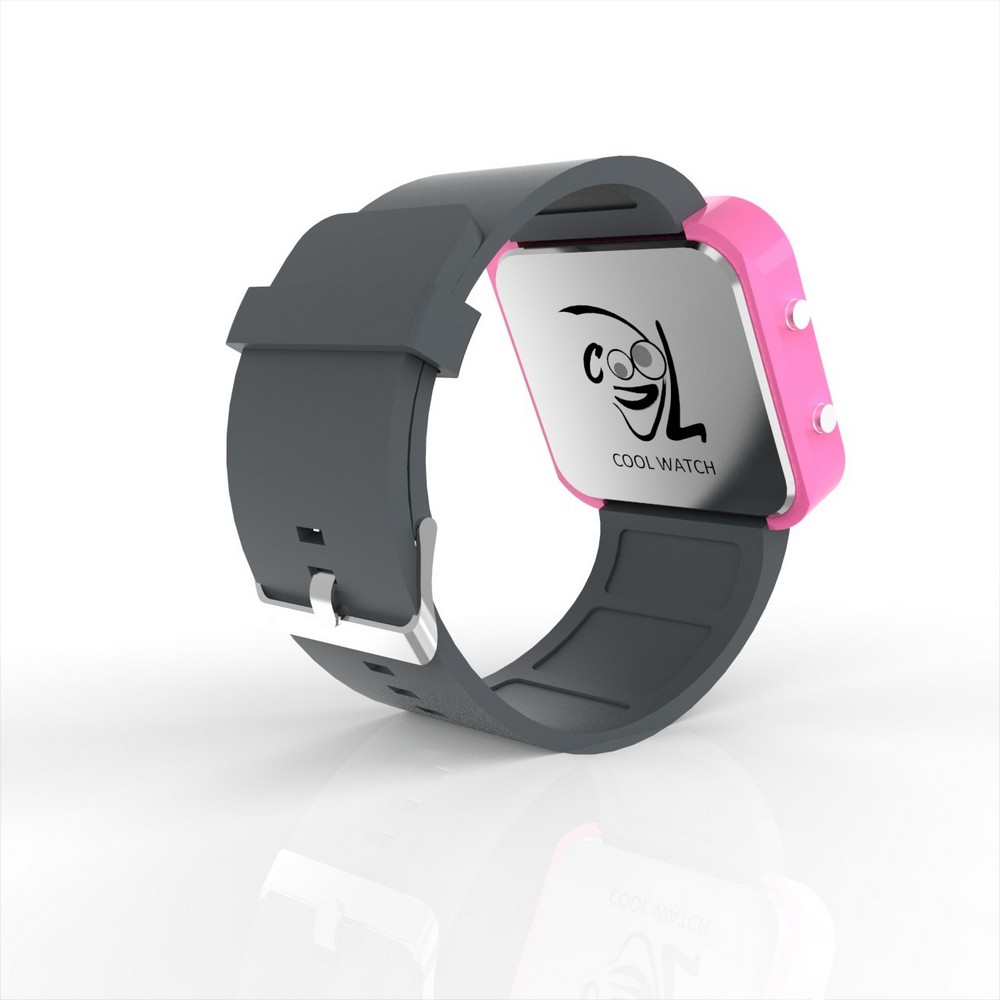 Cool Watch Saat - Pembe Led Kasa - Gri Kayış Unisex