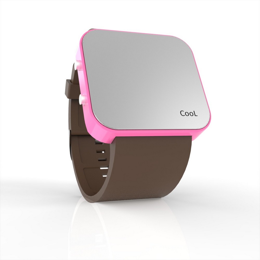 Cool Watch Saat - Pembe Led Kasa - Kahverengi Kayış Unisex