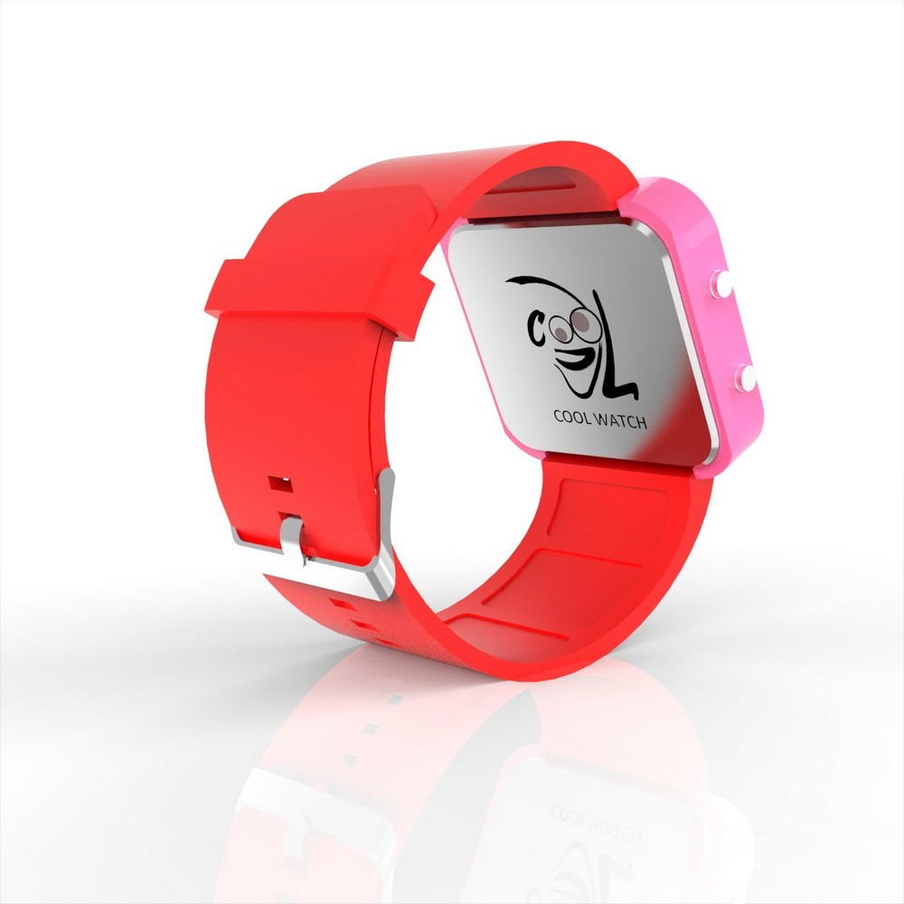 Cool Watch Saat - Pembe Led Kasa - Kırmızı Kayış Unisex