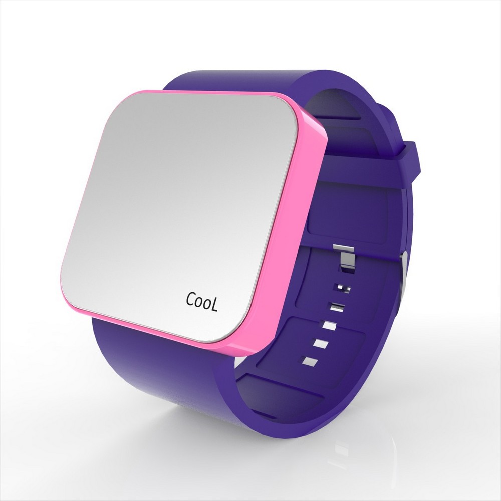 Cool Watch Saat - Pembe Led Kasa - Mor Kayış Unisex