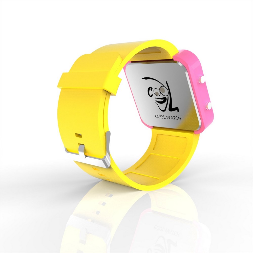 Cool Watch Saat - Pembe Led Kasa - Sarı Kayış Unisex