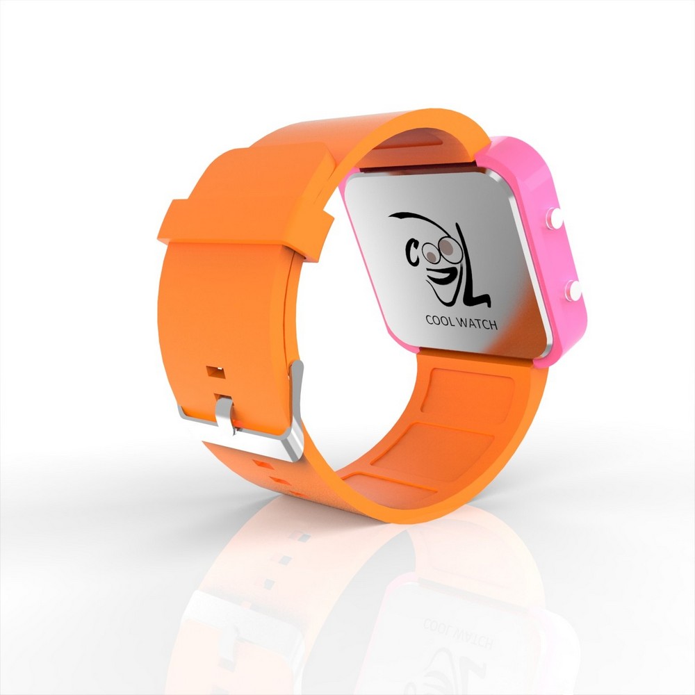 Cool Watch Saat - Pembe Led Kasa - Turuncu Kayış Unisex