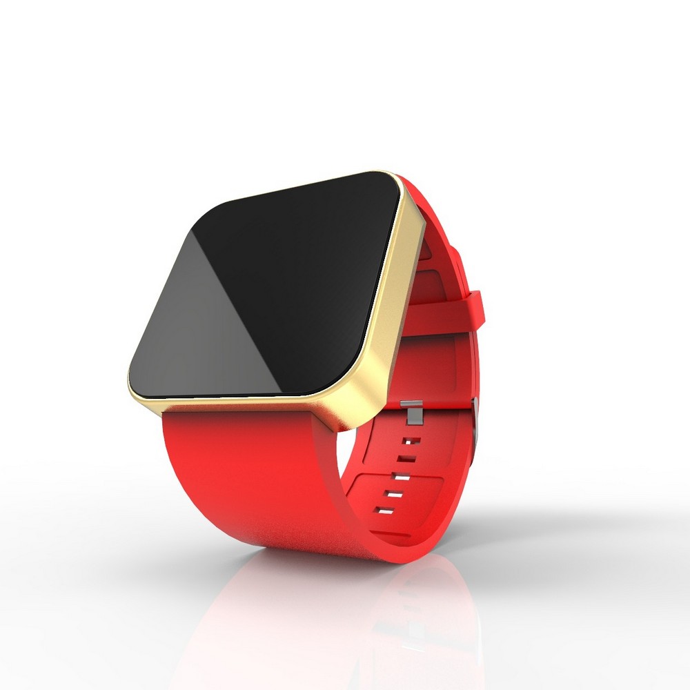 Cool Watch Saat - Gold Mat Dokunmatik Kasa - Kırmızı Kayış Unisex