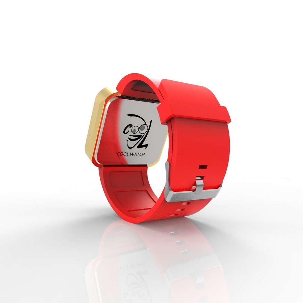 Cool Watch Saat - Gold Mat Dokunmatik Kasa - Kırmızı Kayış Unisex