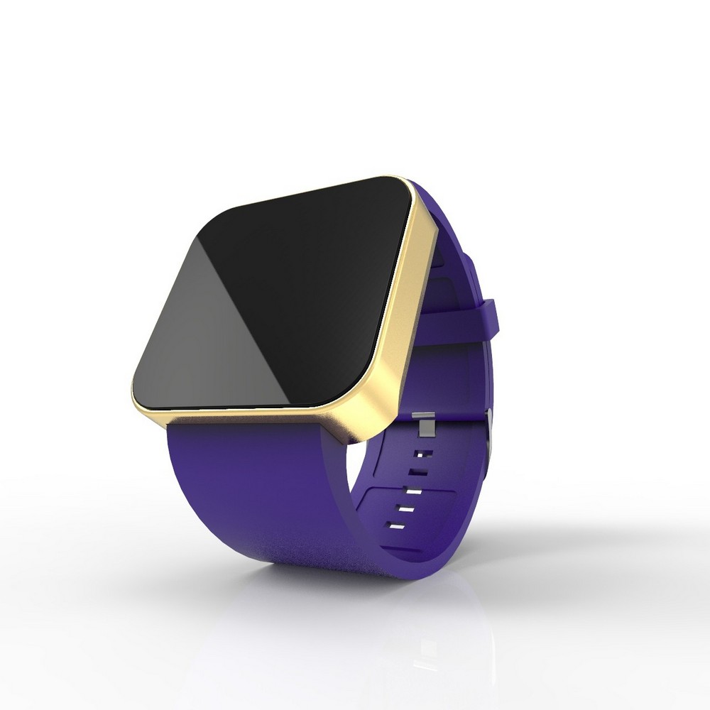 Cool Watch Saat - Gold Mat Dokunmatik Kasa - Mor Kayış Unisex