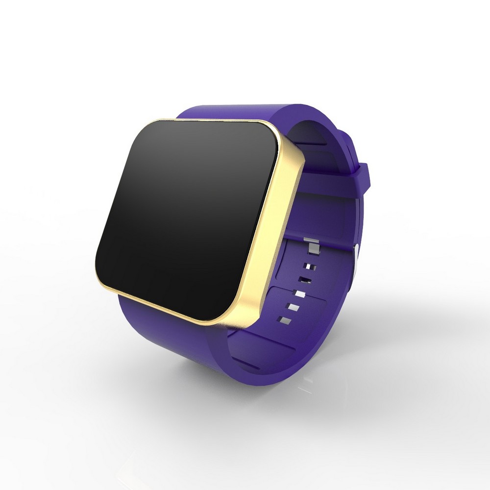 Cool Watch Saat - Gold Mat Dokunmatik Kasa - Mor Kayış Unisex