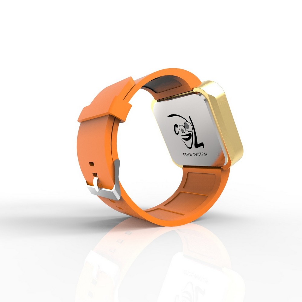 Cool Watch Saat - Gold Mat Dokunmatik Kasa - Turuncu Kayış Unisex