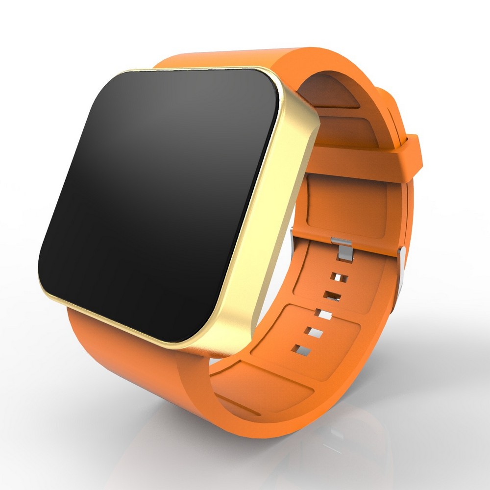Cool Watch Saat - Gold Mat Dokunmatik Kasa - Turuncu Kayış Unisex