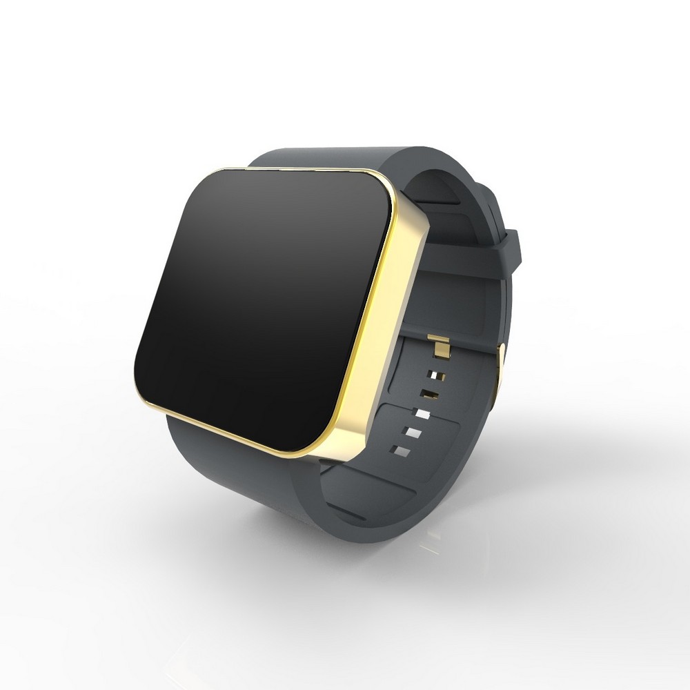 Cool Watch Saat - Gold Shiny Dokunmatik Kasa - Gri Kayış Unisex