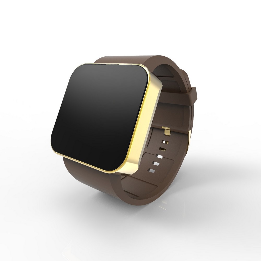Cool Watch Saat - Gold Shiny Dokunmatik Kasa - Kahverengi Kayış Unisex