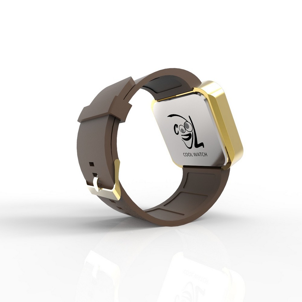 Cool Watch Saat - Gold Shiny Dokunmatik Kasa - Kahverengi Kayış Unisex