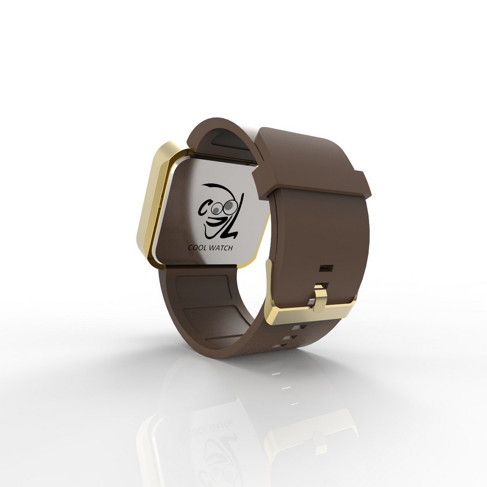 Cool Watch Saat - Gold Shiny Dokunmatik Kasa - Kahverengi Kayış Unisex