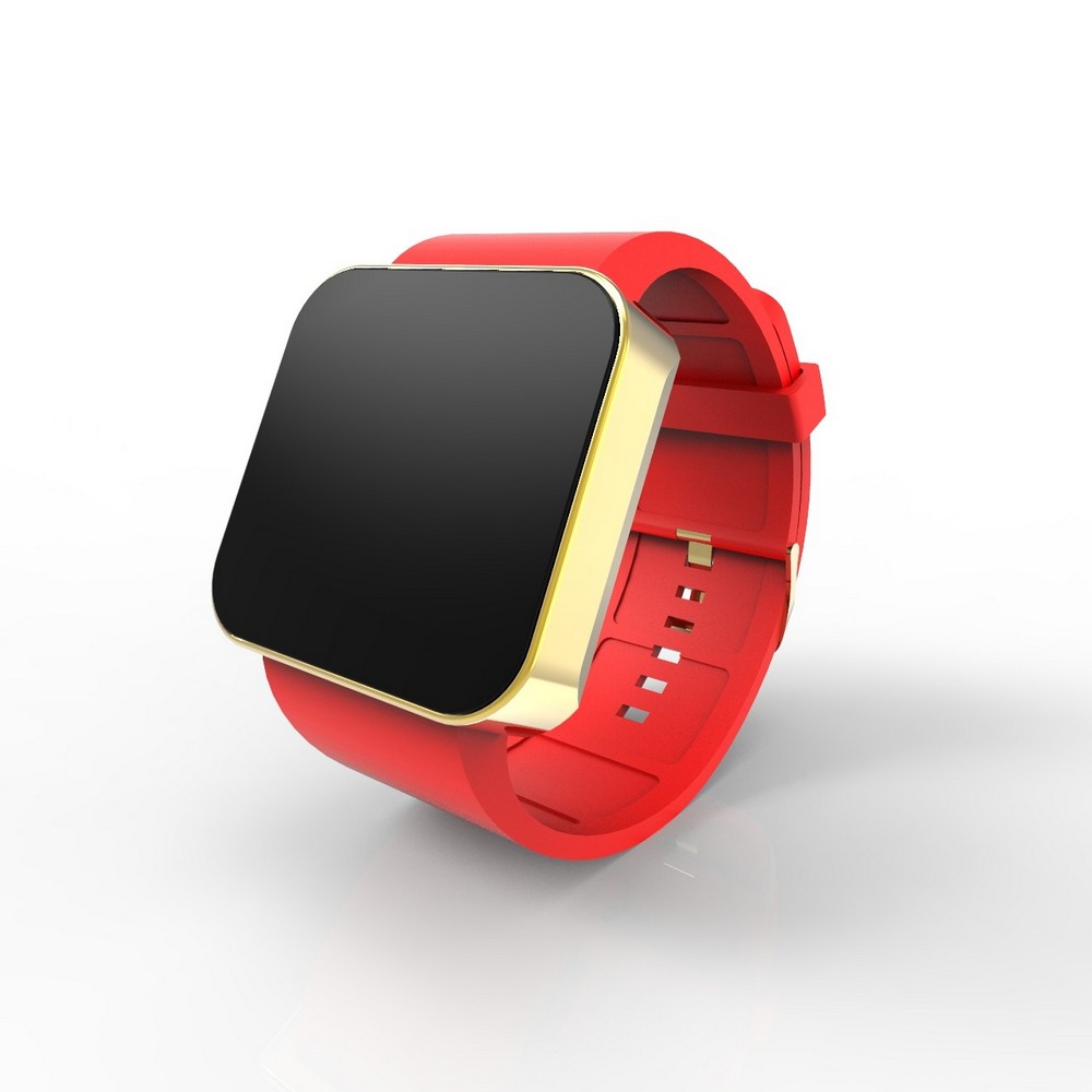 Cool Watch Saat - Gold Shiny Dokunmatik Kasa - Kırmızı Kayış Unisex