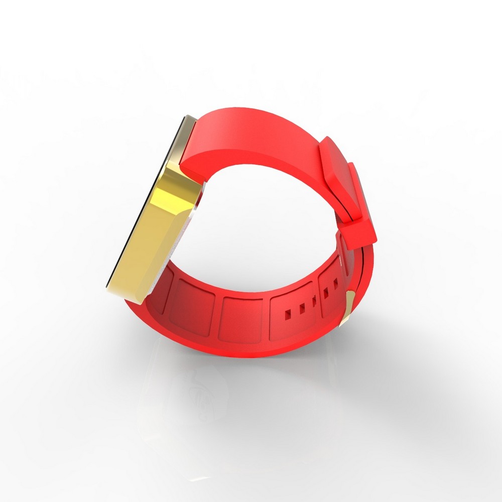 Cool Watch Saat - Gold Shiny Dokunmatik Kasa - Kırmızı Kayış Unisex