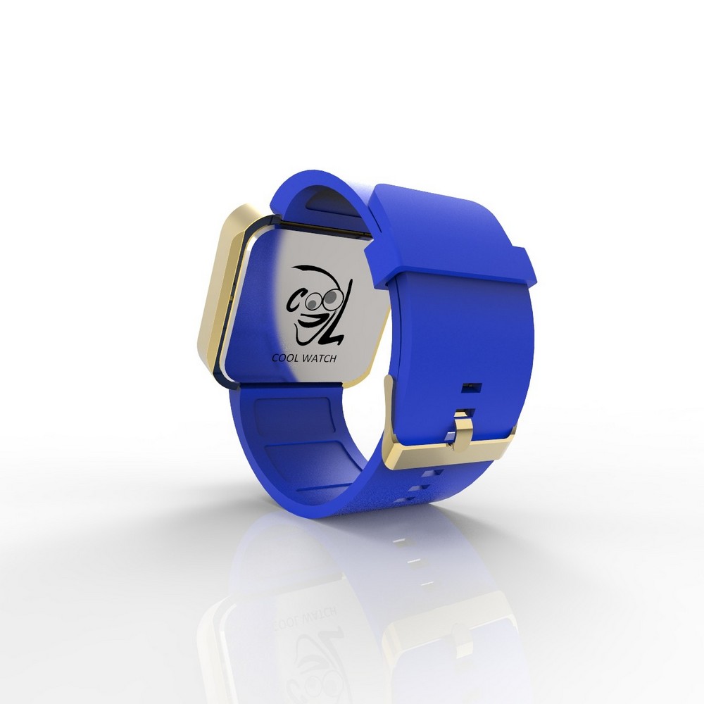 Cool Watch Saat - Gold Shiny Dokunmatik Kasa - Mavi Kayış Unisex