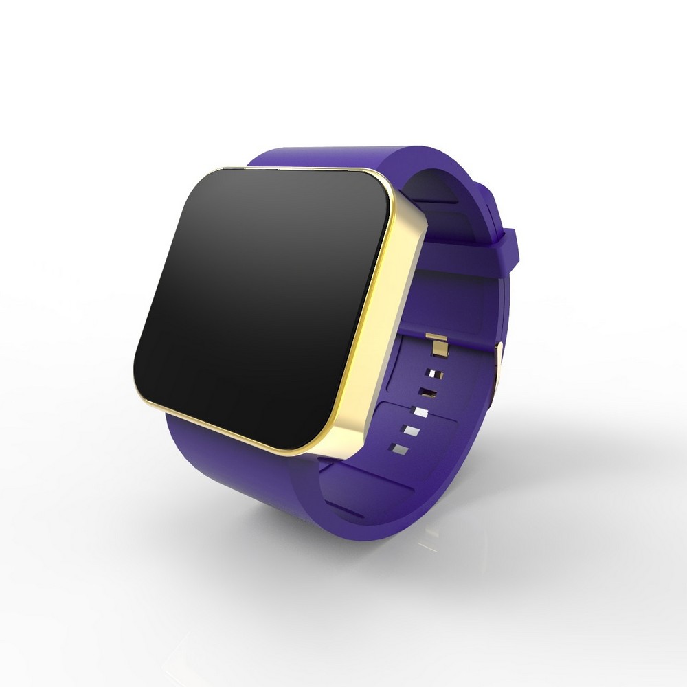 Cool Watch Saat - Gold Shiny Dokunmatik Kasa - Mor Kayış Unisex
