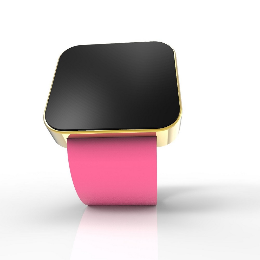 Cool Watch Saat - Gold Shiny Dokunmatik Kasa - Pembe Kayış Unisex