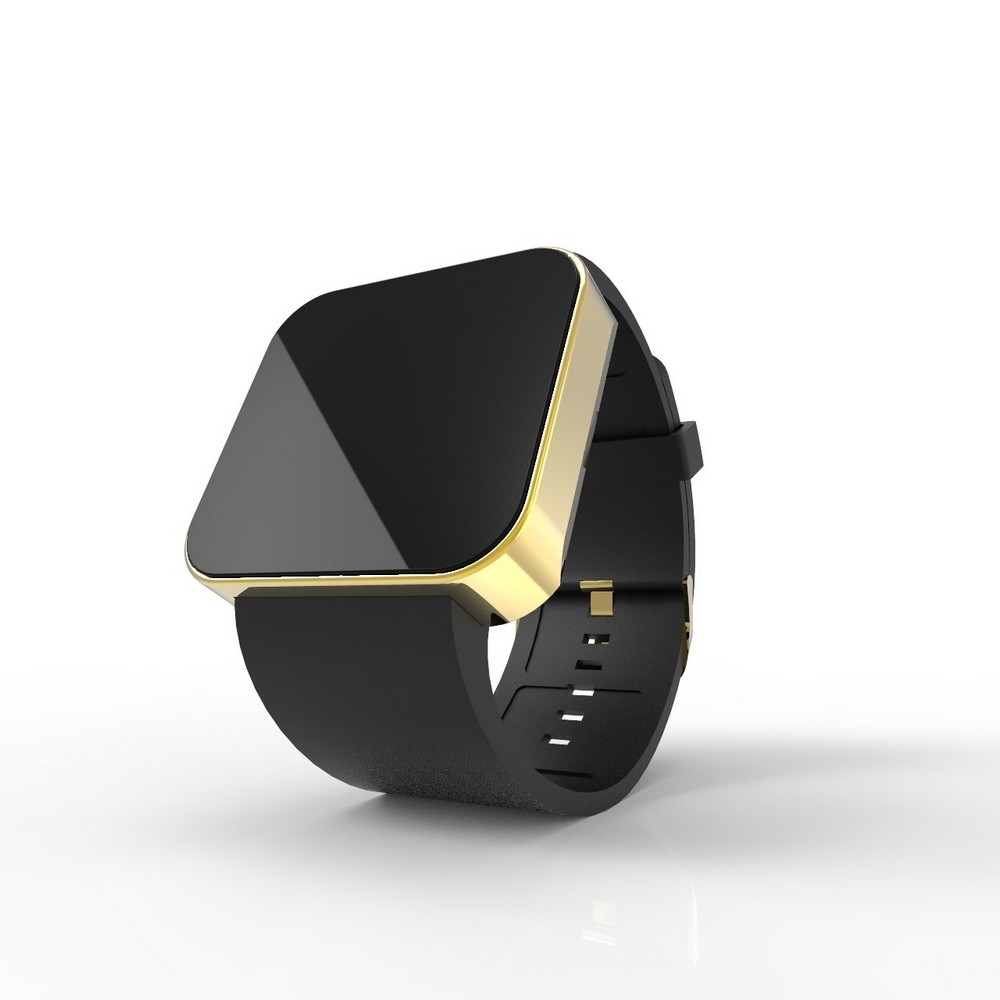 Cool Watch Saat - Gold Shiny Dokunmatik Kasa - Siyah Kayış Unisex