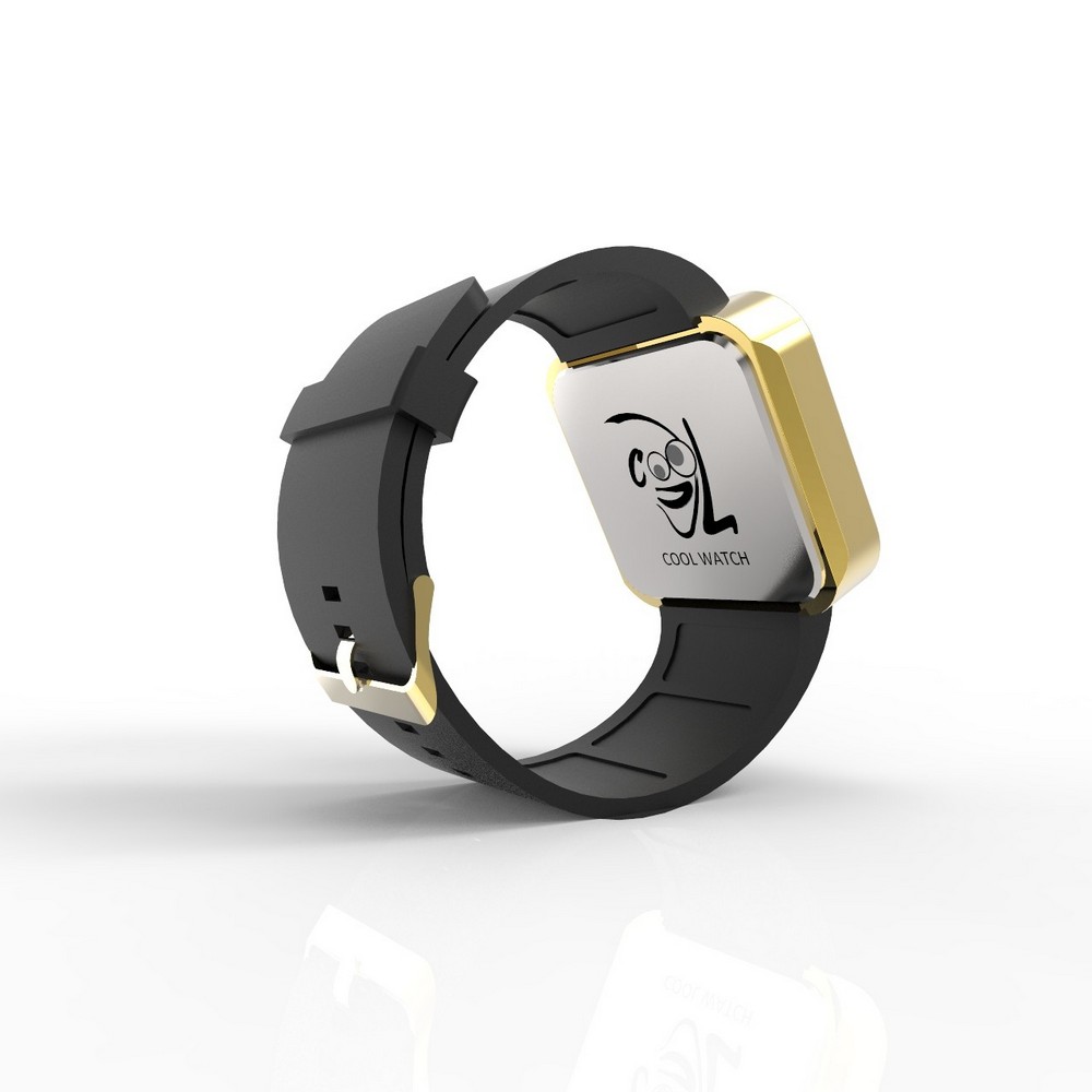 Cool Watch Saat - Gold Shiny Dokunmatik Kasa - Siyah Kayış Unisex