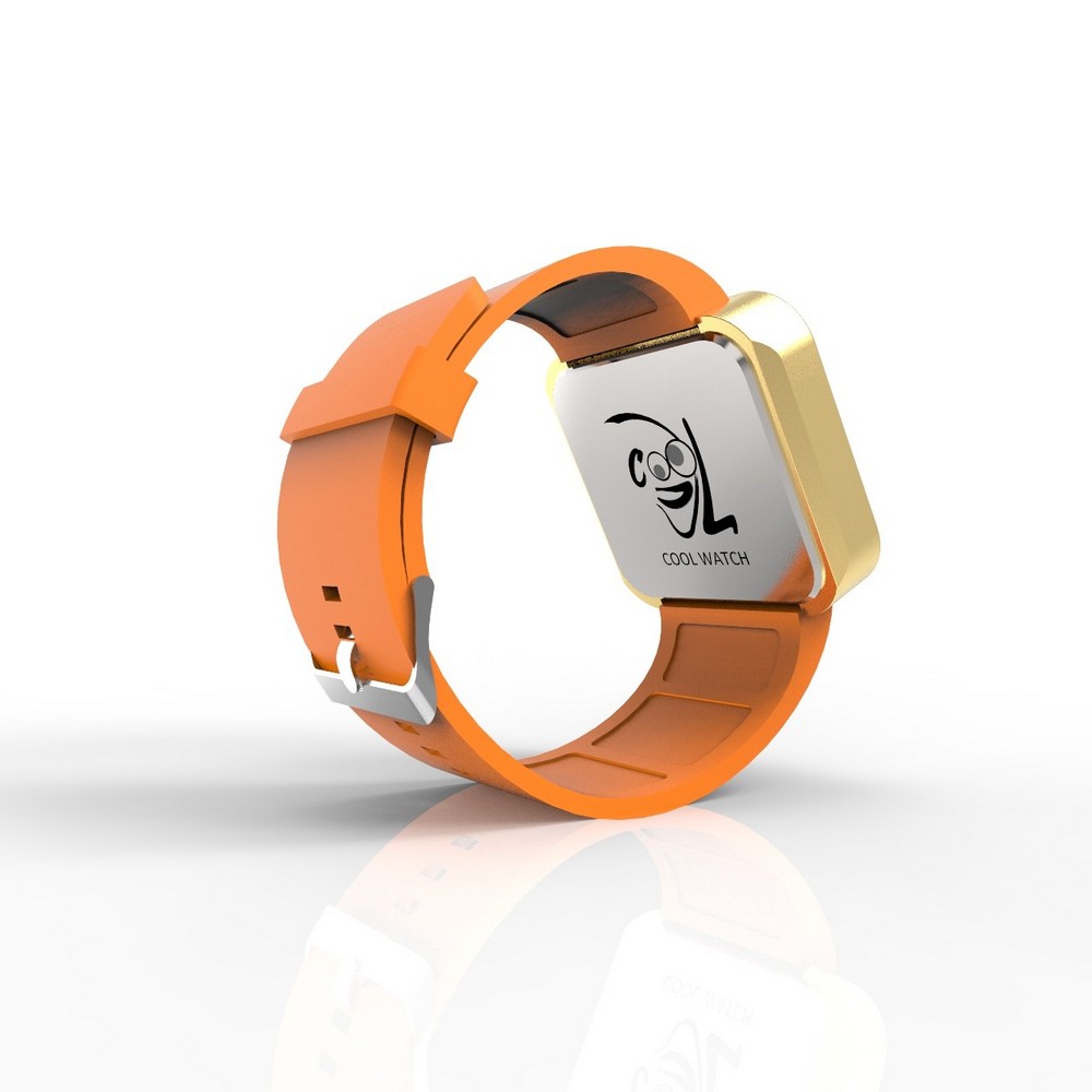 Cool Watch Saat - Gold Shiny Dokunmatik Kasa - Turuncu Kayış Unisex