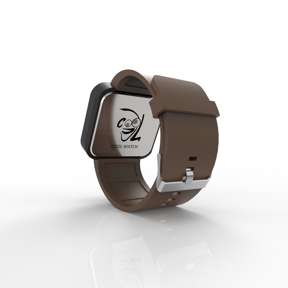 Cool Watch Saat - Siyah Mat Dokunmatik Kasa - Kahverengi Kayış Unisex