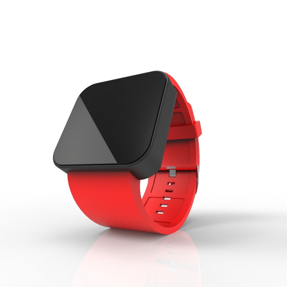 Cool Watch Saat - Siyah Mat Dokunmatik Kasa - Kırmızı Kayış Unisex