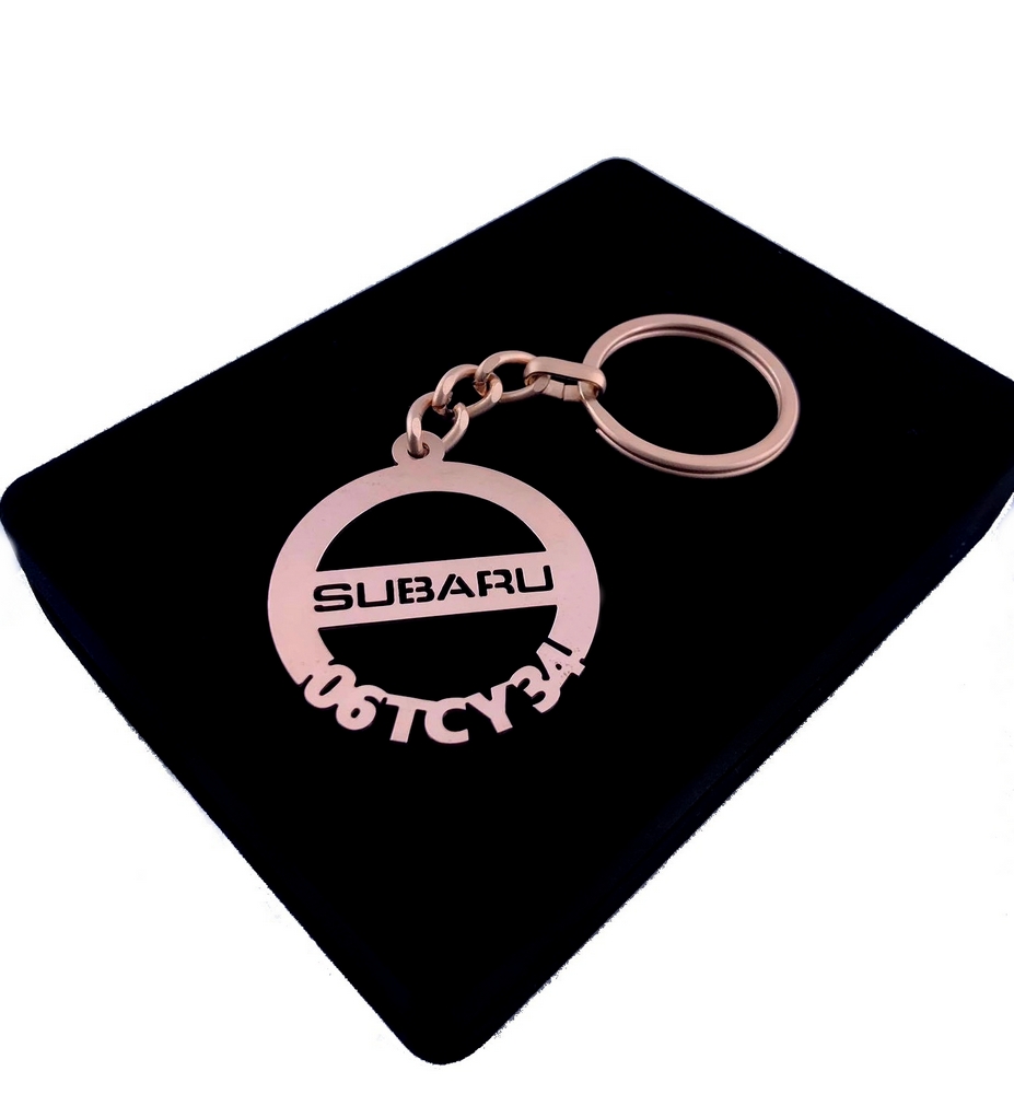 Kişiye Özel - Metal Subaru - Rose Plaka Anahtarlık Gerçek Altın Kaplama